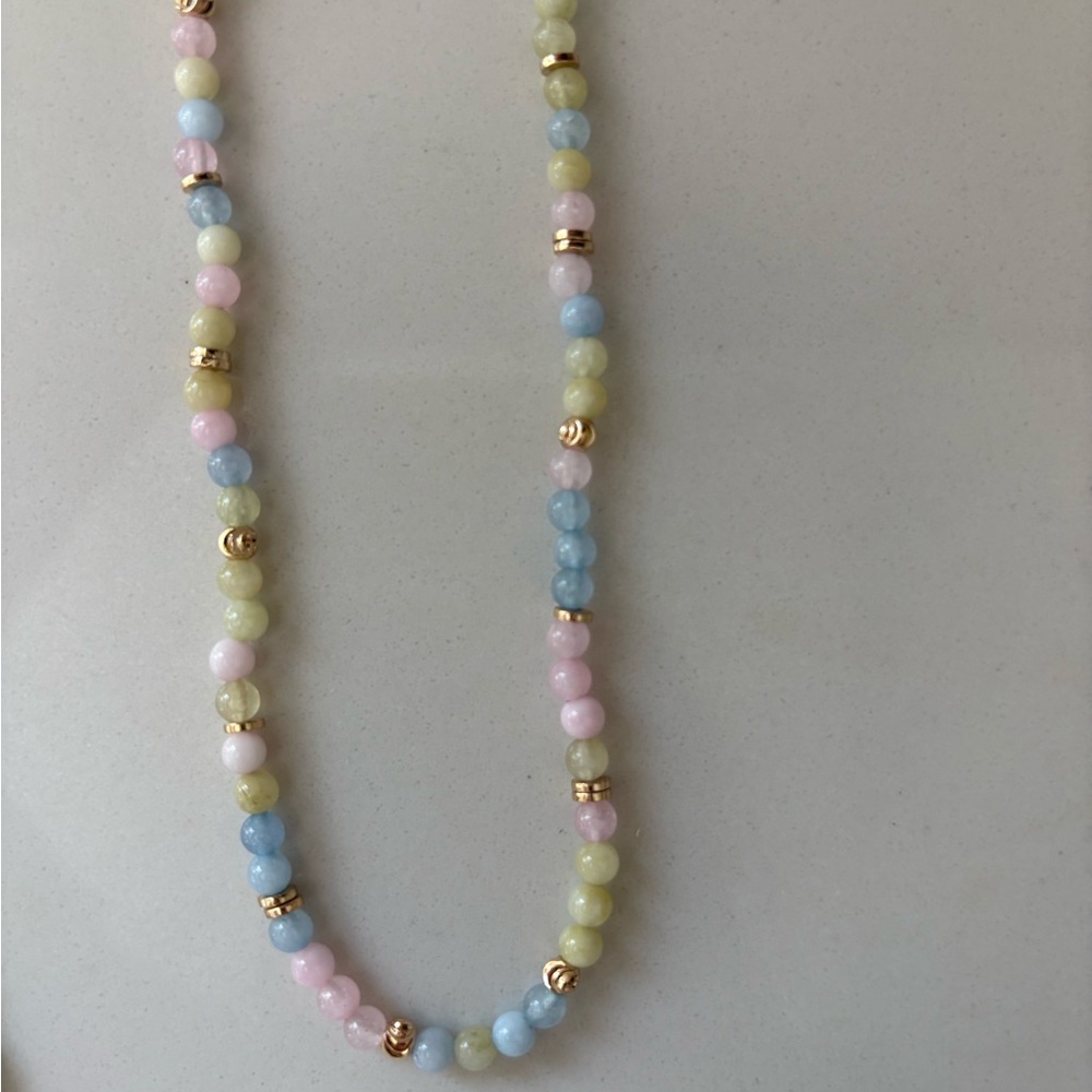 Pastel Beaded Necklace with Gold Accents